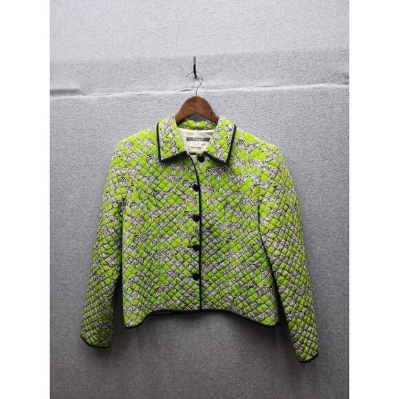 Maggy London Jackets & Blazers - Maggy L Womens Quilted Silk Jacket Size 10 Zebra Print Green & White